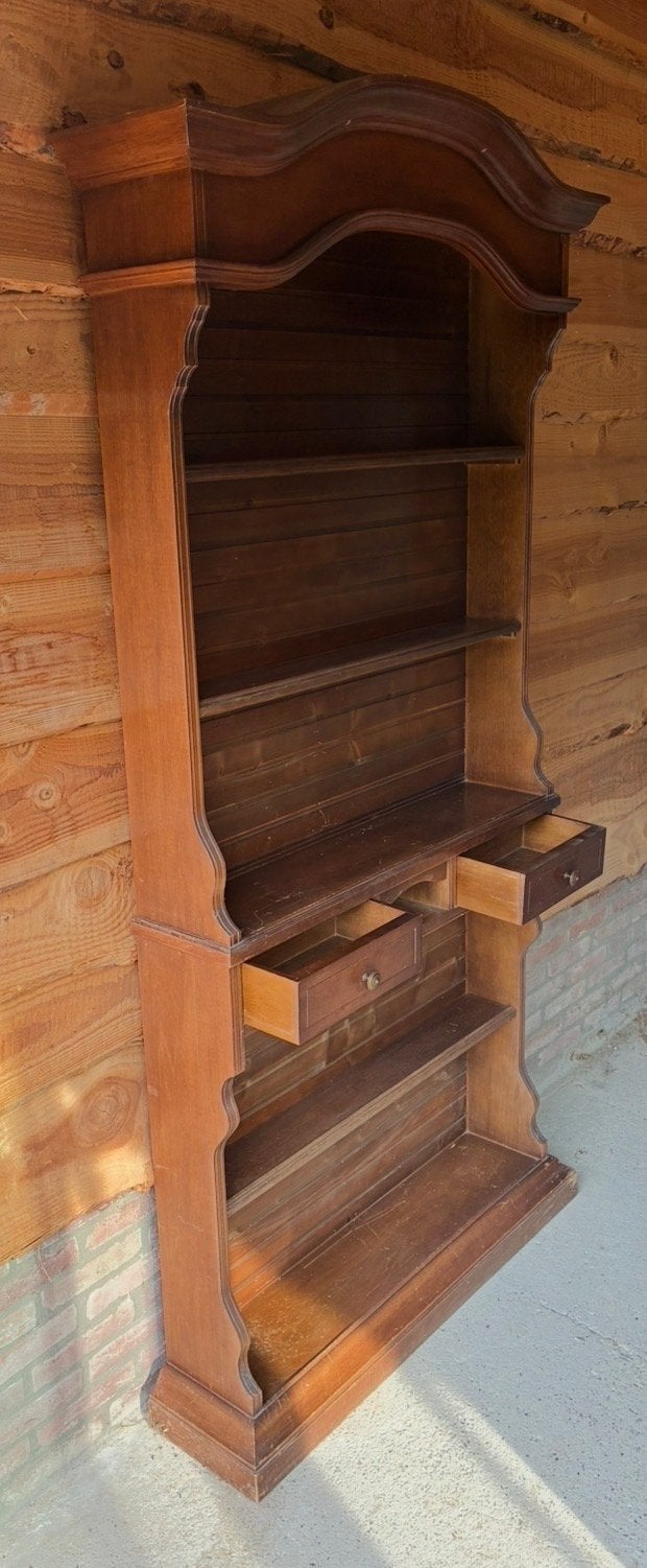 Antieke Houten Boekenkast met Lades - 215x100x25 cm, Antiek en Kunst, Ophalen