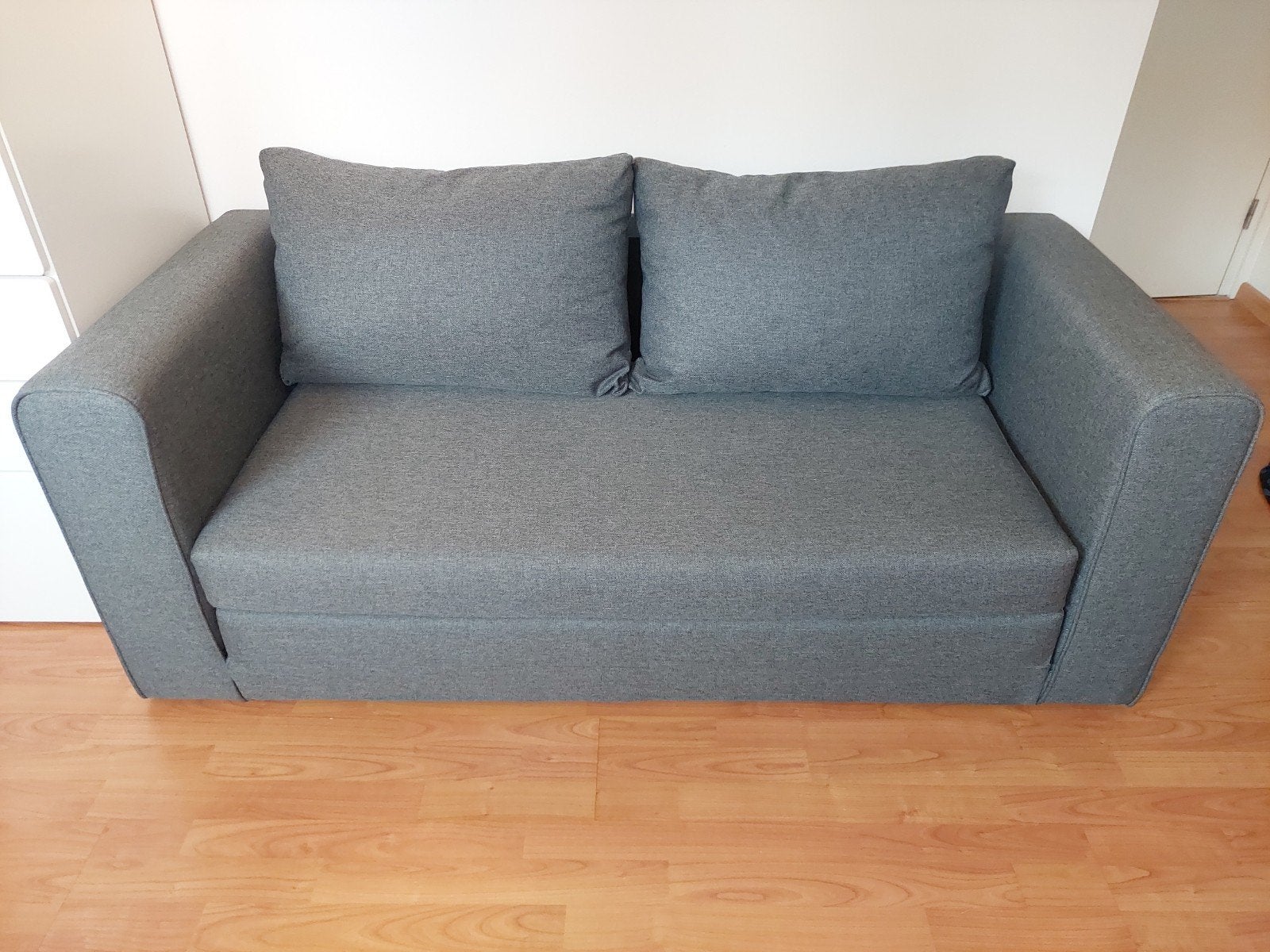 Slaapbank grijs, Ophalen, Tweepersoons, Zo goed als nieuw, 200 cm
