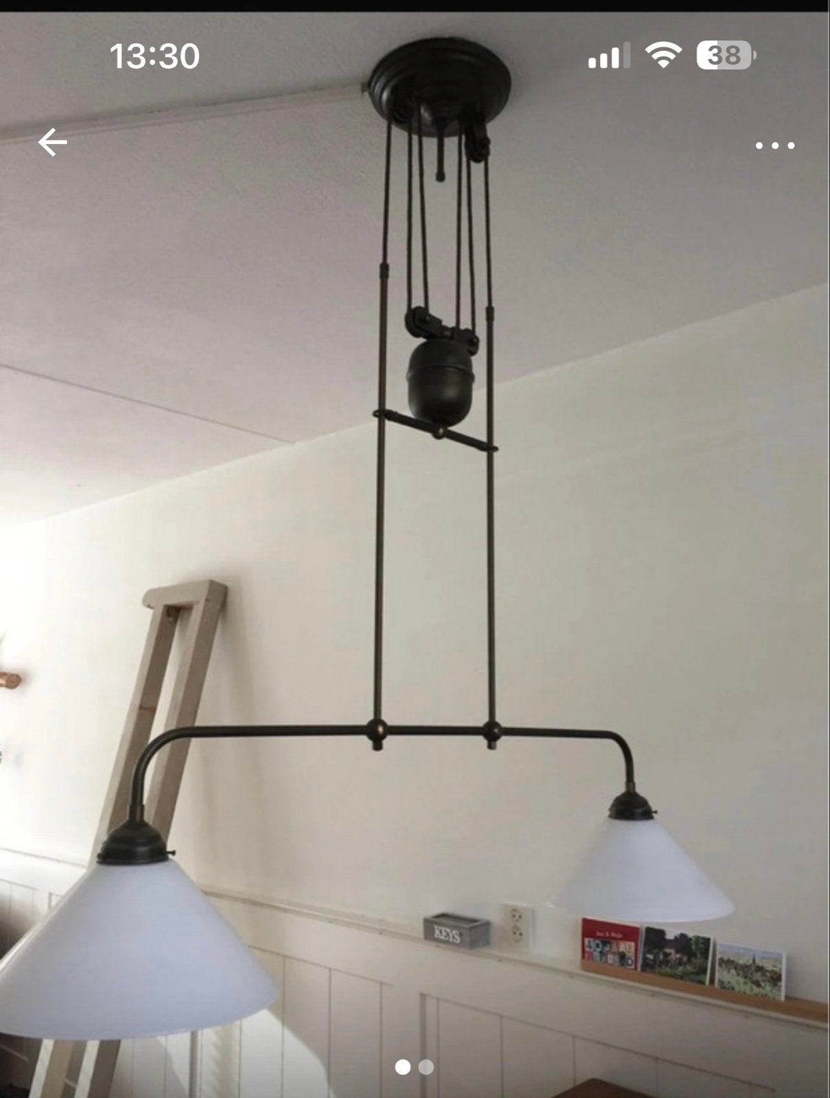 Hanglamp met glazen kelken en trekveer., Ophalen, Gebruikt, Glas, E27 (groot)
