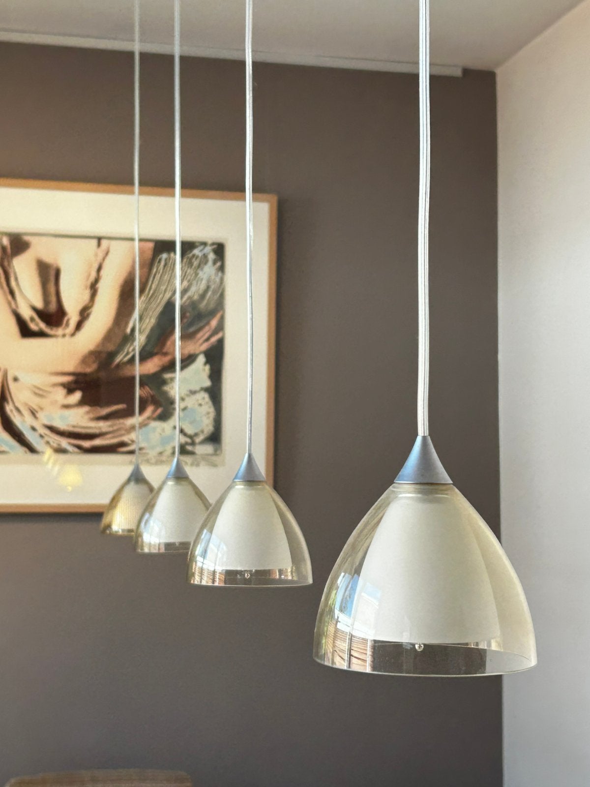 Bruck Silva Design verlichting : 4 Hanglampen + Railspot, Ophalen, Gebruikt, Glas