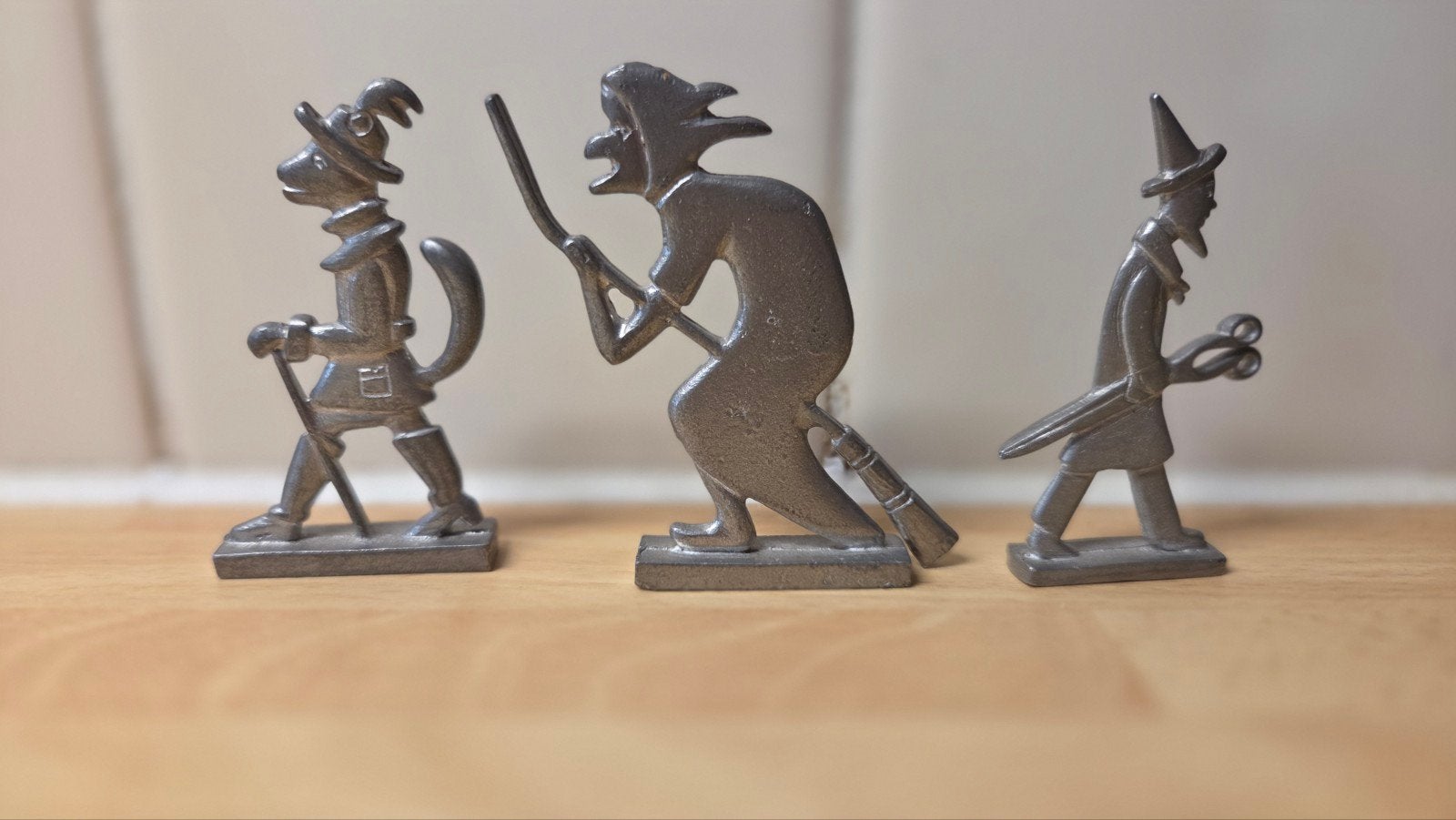 Vintage Tinnen Figuren: Kat, Heks, Scharensliep, Ophalen of Verzenden, Gebruikt