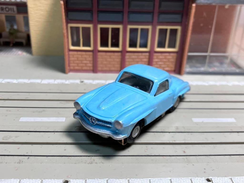 Faller AMS Mercedes 190SL licht blauw, blokmotor B4, Ophalen of Verzenden, Zo goed als nieuw, Elektrisch, Overige merken