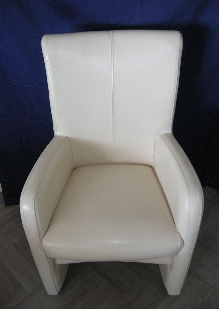 6 LEREN EETTAFEL STOELEN KLEUR CREME BEIGE, Huis en Inrichting, Ophalen, Overige kleuren, Leer, Zo goed als nieuw