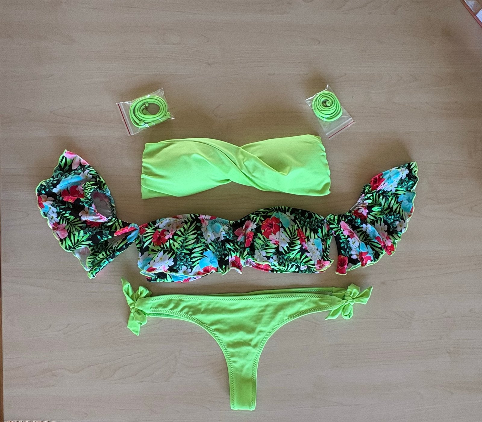 3-delige Phax Bikini Set - Bloemen & Neon Groen/Geel, Ophalen of Verzenden, Zo goed als nieuw, Meerkleurig, Bikini