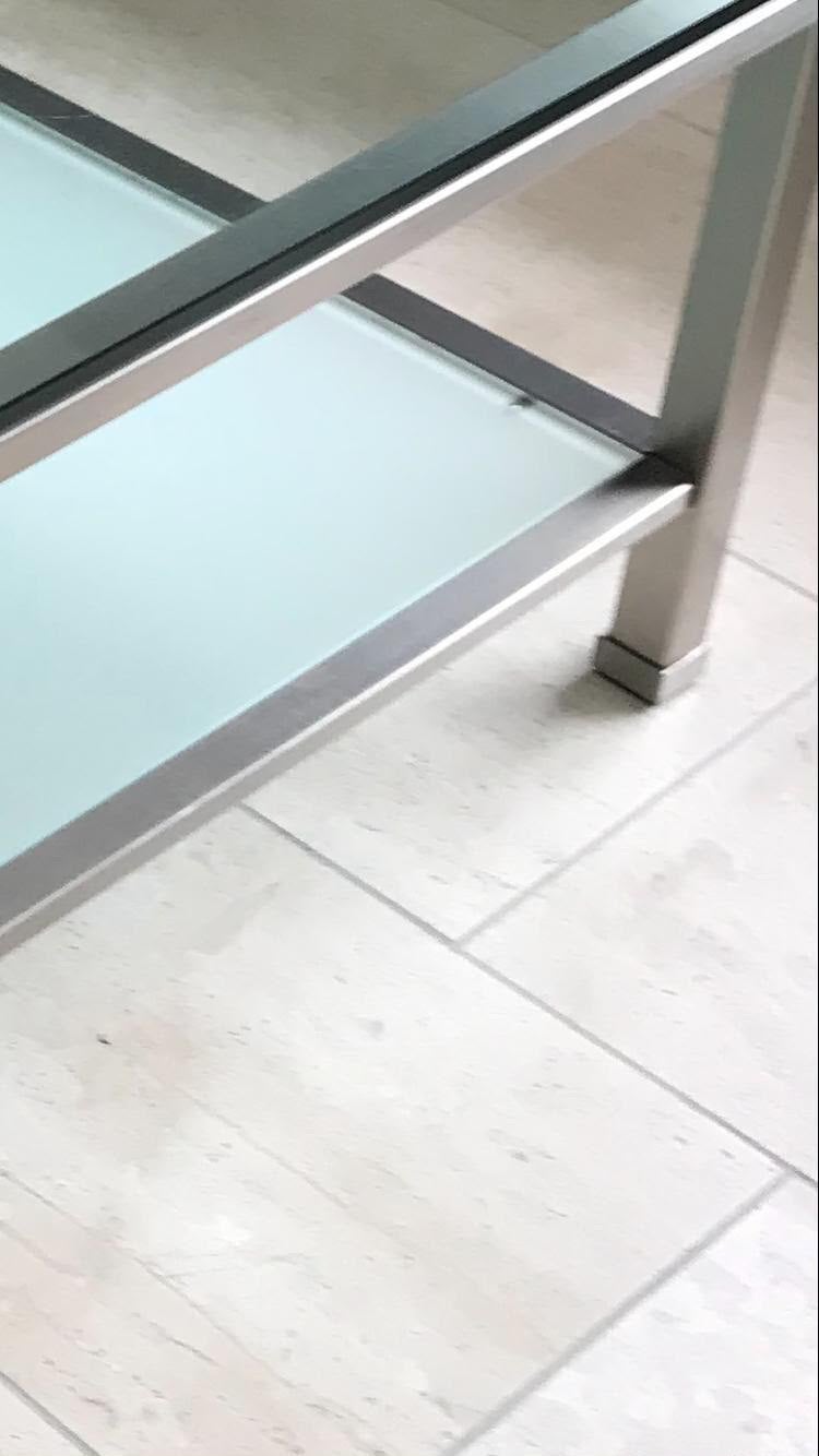 Salontafel RVS glazen blad 100x100cm, Ophalen, Vierkant, Zo goed als nieuw, Glas