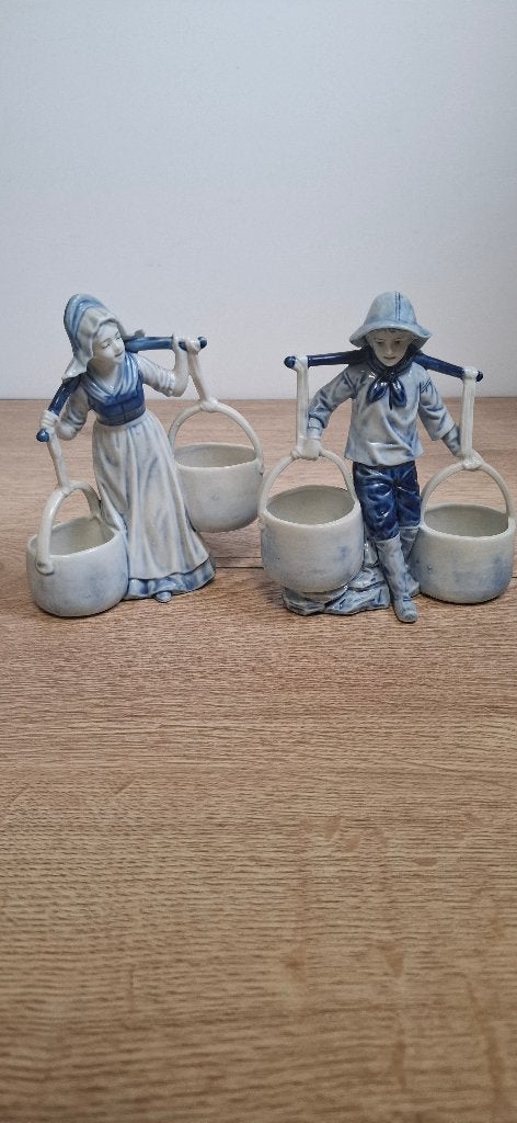 Set Vintage Blauw-Wit Porseleinen Beeldjes, Antiek en Kunst, Ophalen of Verzenden