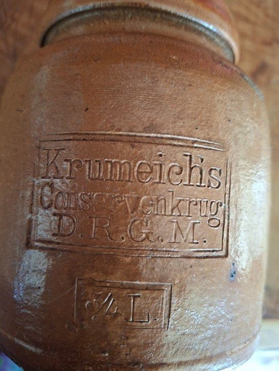 Antieke Duitse Krumeich's Conservenkrug - D.R.G.M., Antiek en Kunst, Ophalen of Verzenden