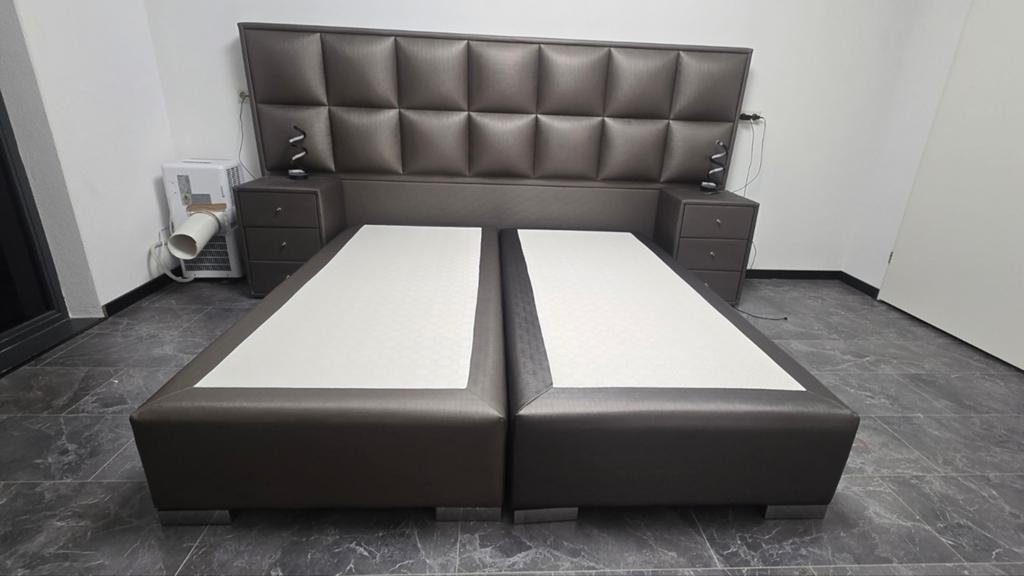 Modern tweepersoonsbed 180x200 met verlengd hoofdbord, Overige materialen, Overige kleuren, Tweepersoons, Ophalen of Verzenden