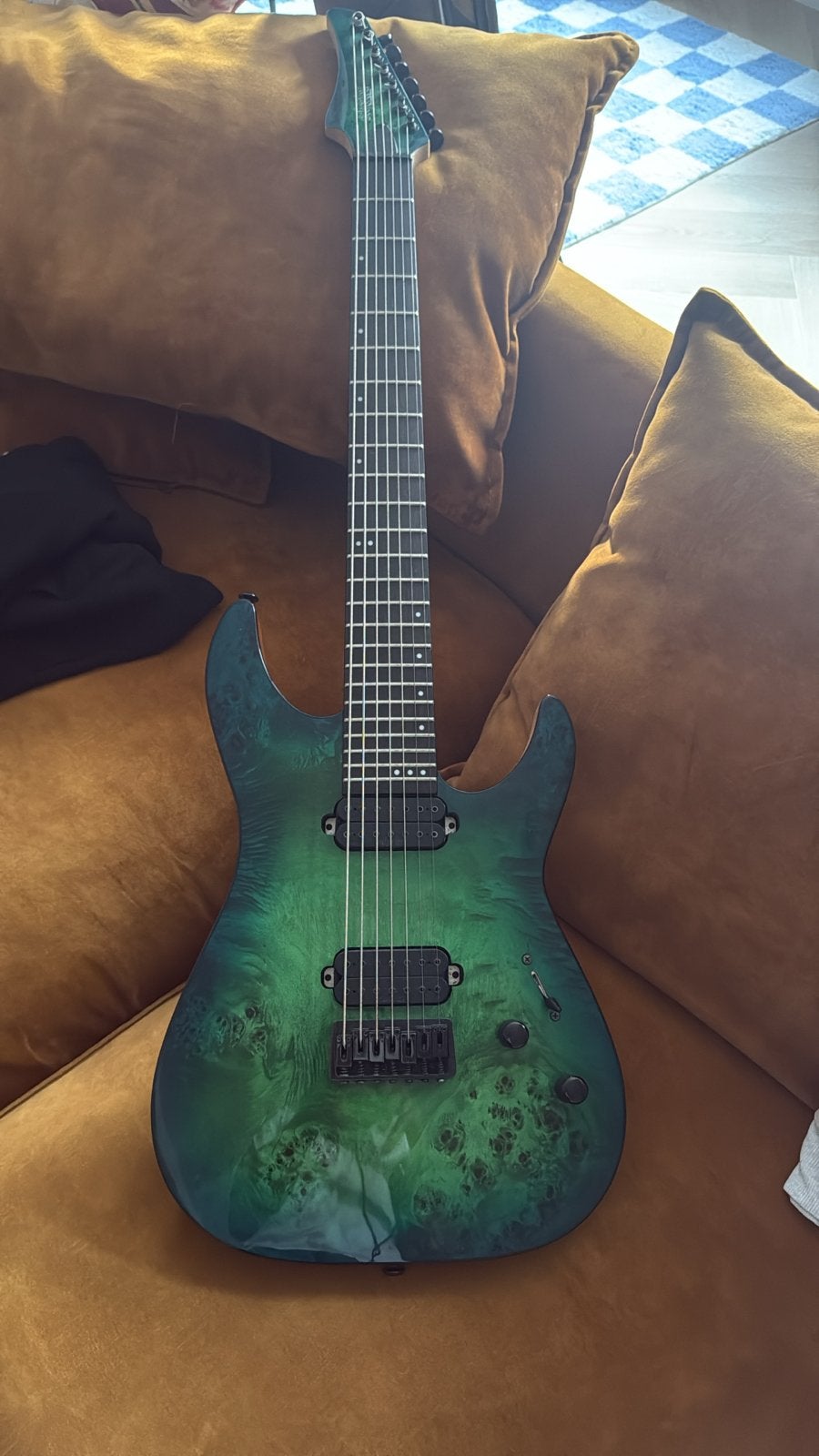 Schecter C-7 Pro Aqua Burst 7-snarige gitaar + Koffer, Ophalen of Verzenden, Zo goed als nieuw, Solid body, Overige merken