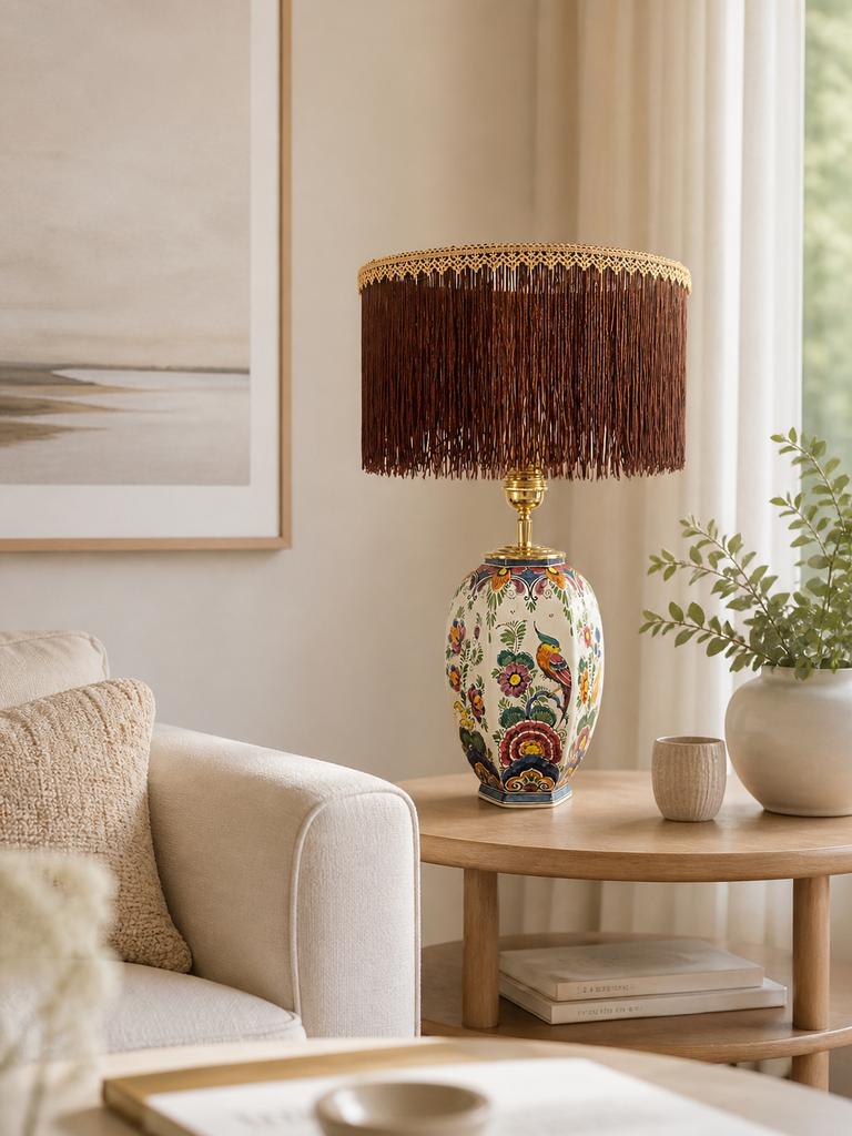 Lamp met franjes vintage handgemaakt, Ophalen of Verzenden, Nieuw, Overige vormen