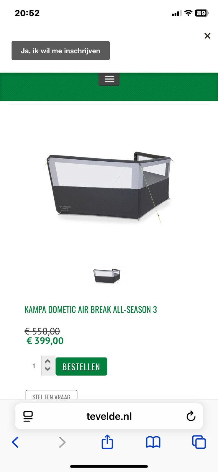 Kampa Dometic Air Break Pro 3 Windscherm - Nieuw in doos, Caravans en Kamperen, Tenten, Ophalen of Verzenden, Nieuw
