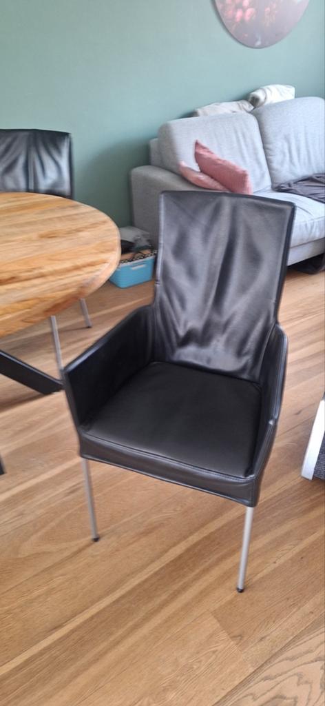 6 x Zwart lederen eetkamer stoel, Huis en Inrichting, Ophalen, Zwart, Vijf, Zes of meer stoelen