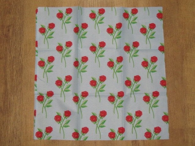 Nieuw lapje stof lichtblauw met rode rozen, Wit, Nieuw, Ophalen of Verzenden, 30 tot 120 cm
