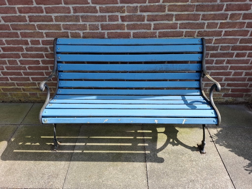 Tuinbank gietijzer onderstel met houten latten, Ophalen, Gebruikt, Metaal