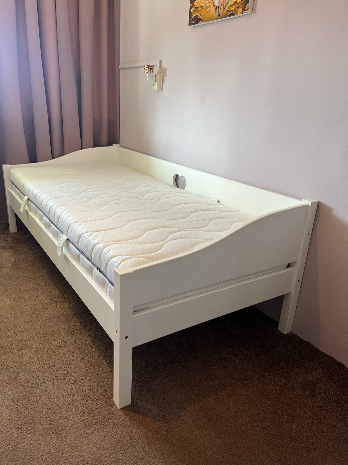 Wit meisjesbed 90x200 cm met matras en lattenbodem, Ophalen, Gebruikt, 90 cm, Eenpersoons