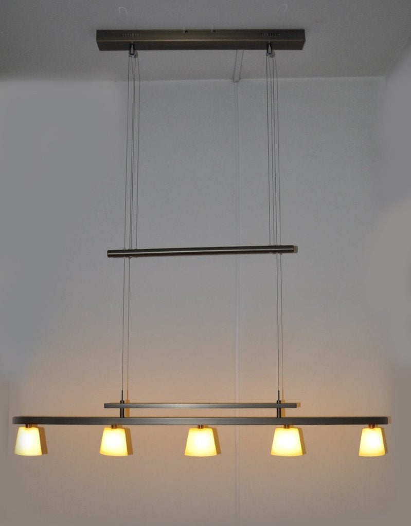 Rvs messing halogeen hanglamp, Huis en Inrichting, Lampen | Hanglampen, Ophalen, Zo goed als nieuw, Glas, Modern