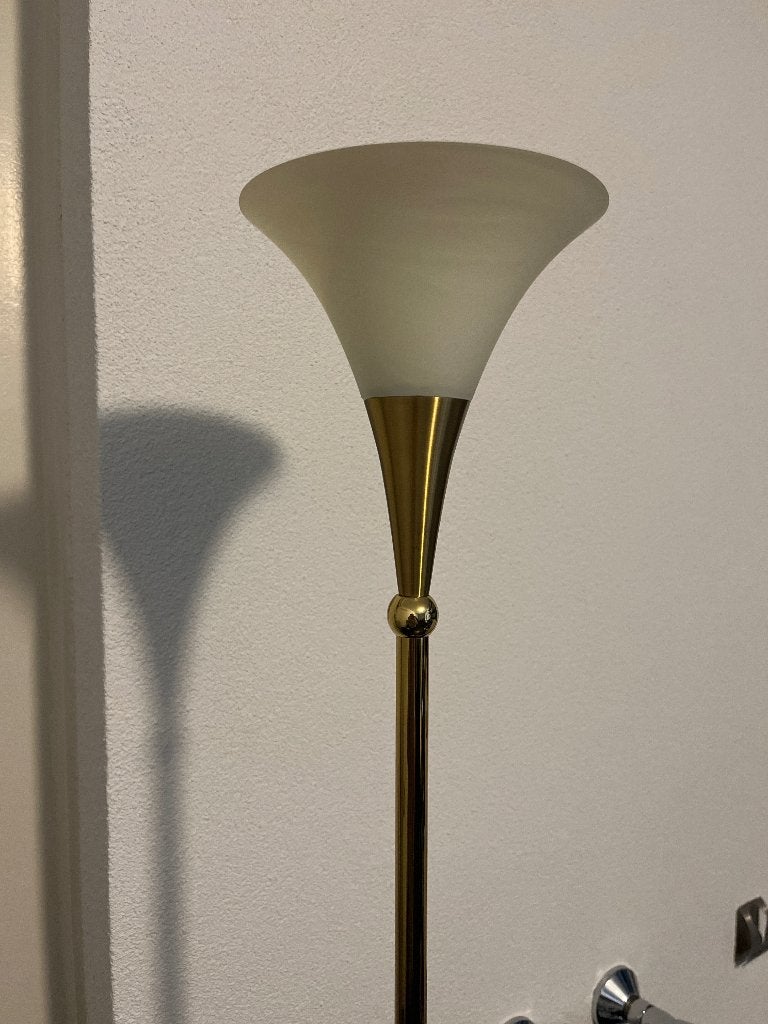 Messing lamp uplighter dimbaar, Ophalen, Gebruikt, Metaal, 150 tot 200 cm