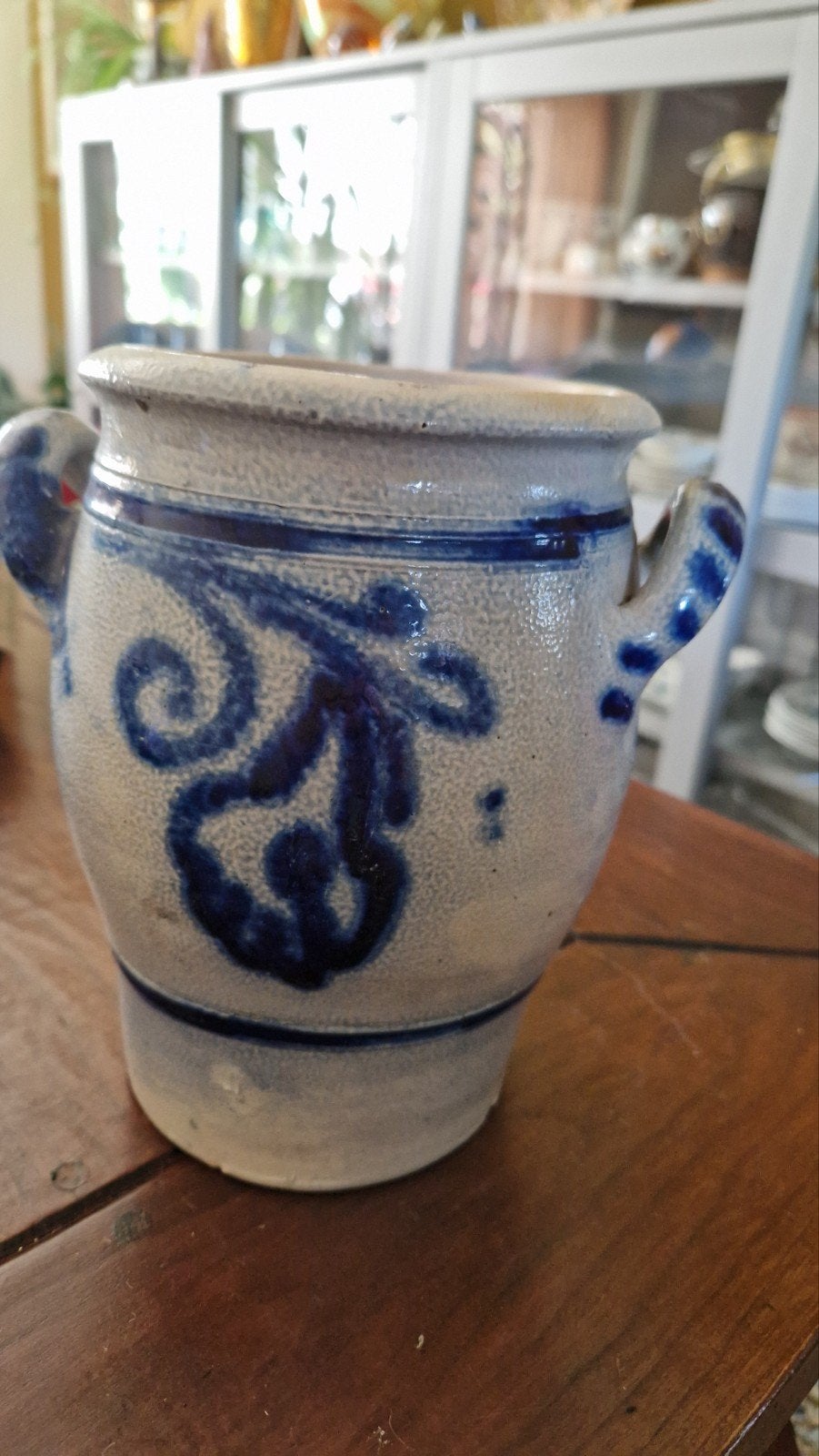 Antieke Keuls blauwe zoutpot / voorraadpot 3 liter, Ophalen of Verzenden