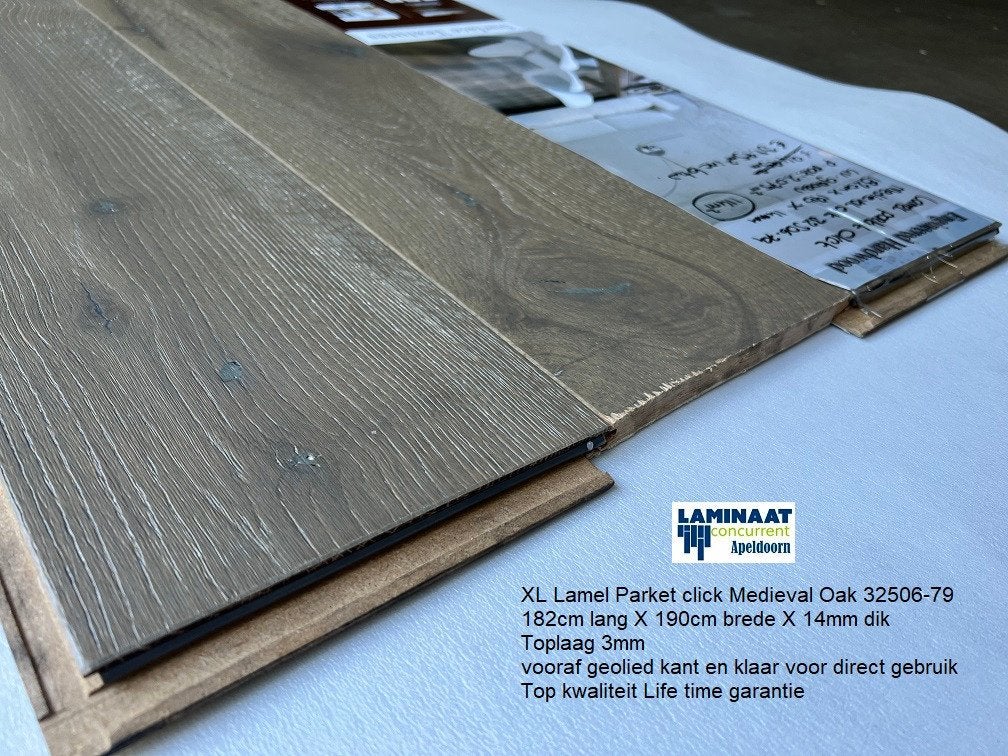XL Lamel Parket click Medieval Oak 14mm dik vooraf geolied, Parket, Bruin, 75 m² of meer, Lamel parket click 14mm dik - Bruin