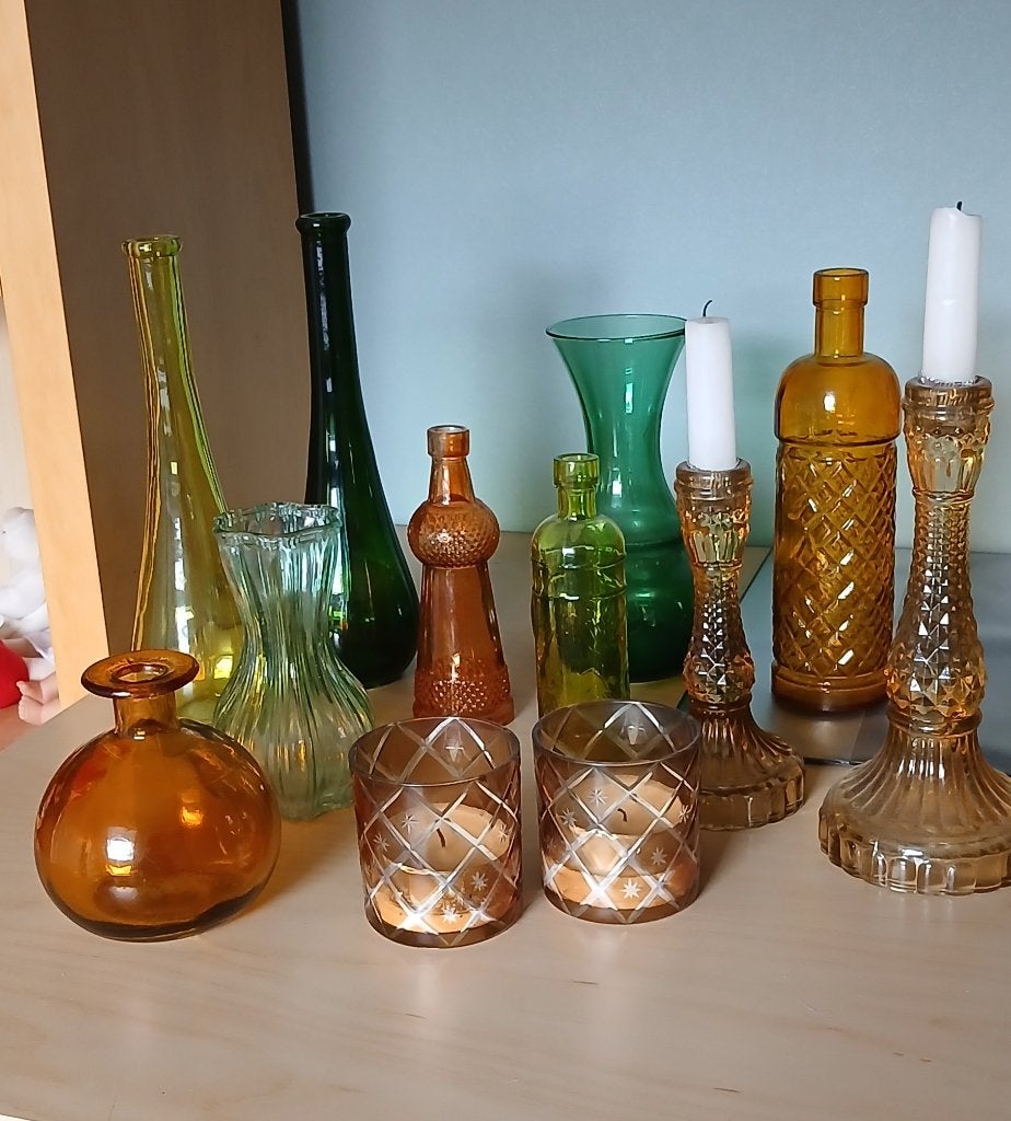 DECO van gekleurd GLAS (vazen, kandelaars, theelichten e.d.), Ophalen, Meerkleurig, Overige merken, Kandelaar