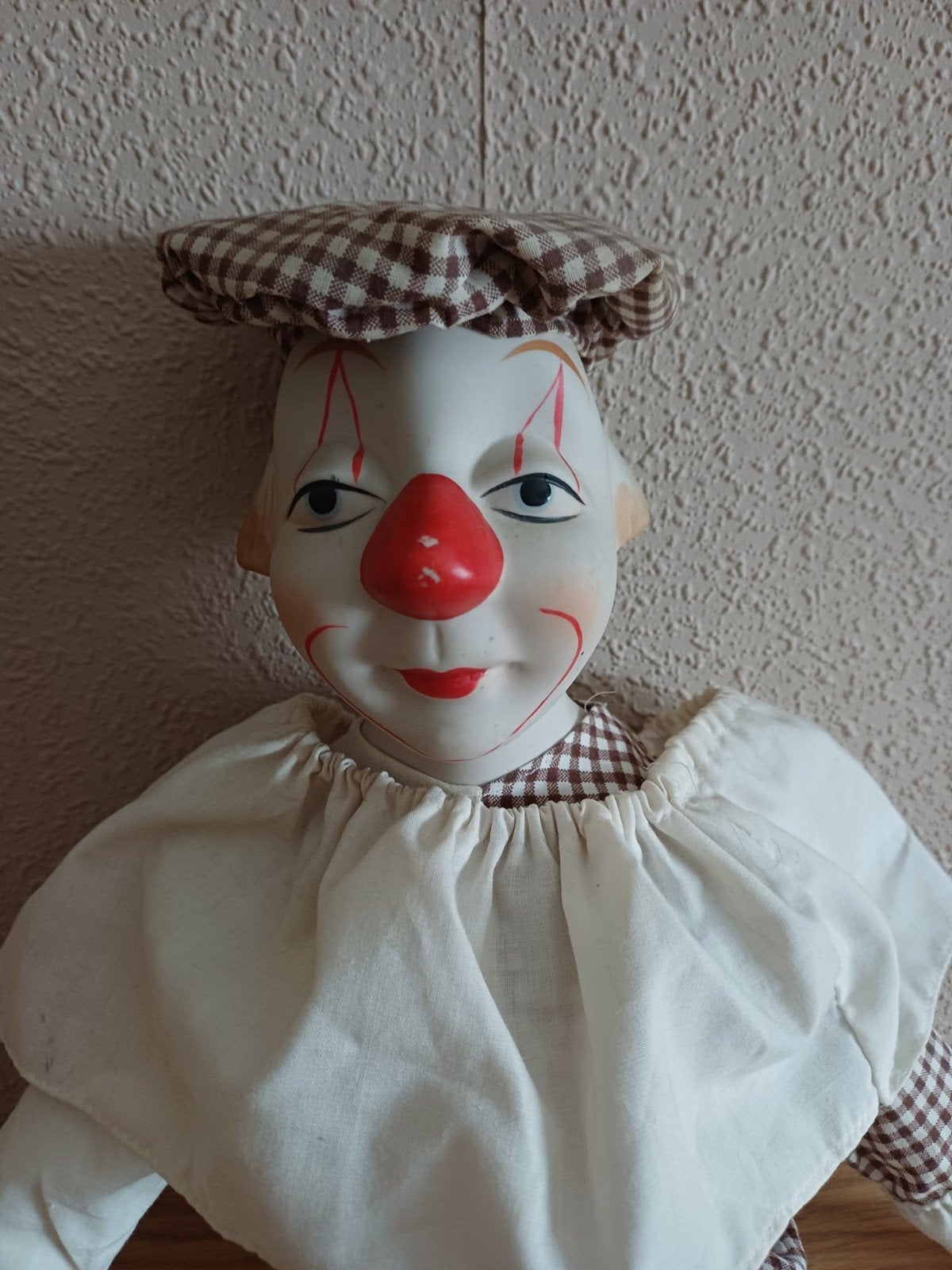 Porseleinen vintage clown.
Ca.58cm hoog., Verzamelen, Poppen, Ophalen of Verzenden, Gebruikt, Pop
