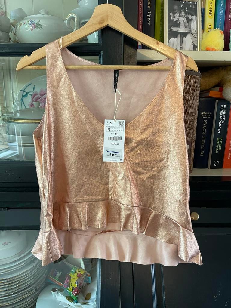 Zara top glanzende leerlook, Kleding | Dames, Tops, Maat 38/40 (M), Nieuw, Ophalen of Verzenden, Roze