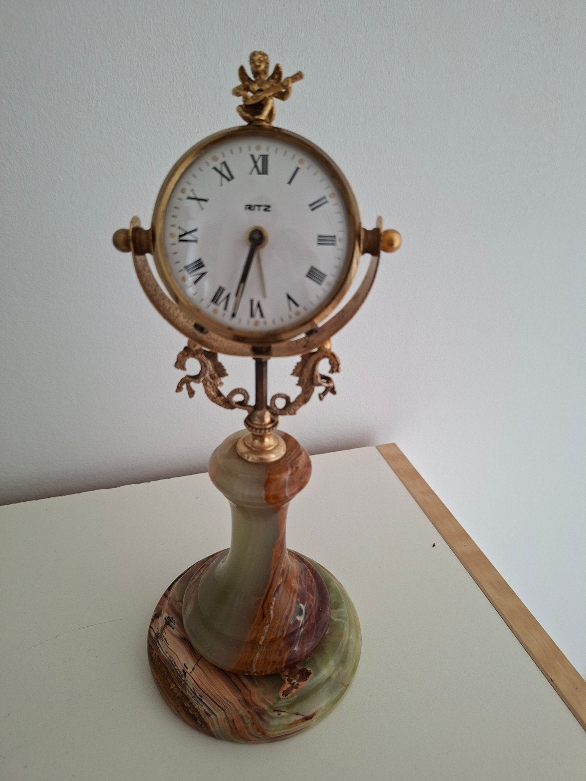 Vintage Ritz wekker met onyx voet en messing details, Ophalen
