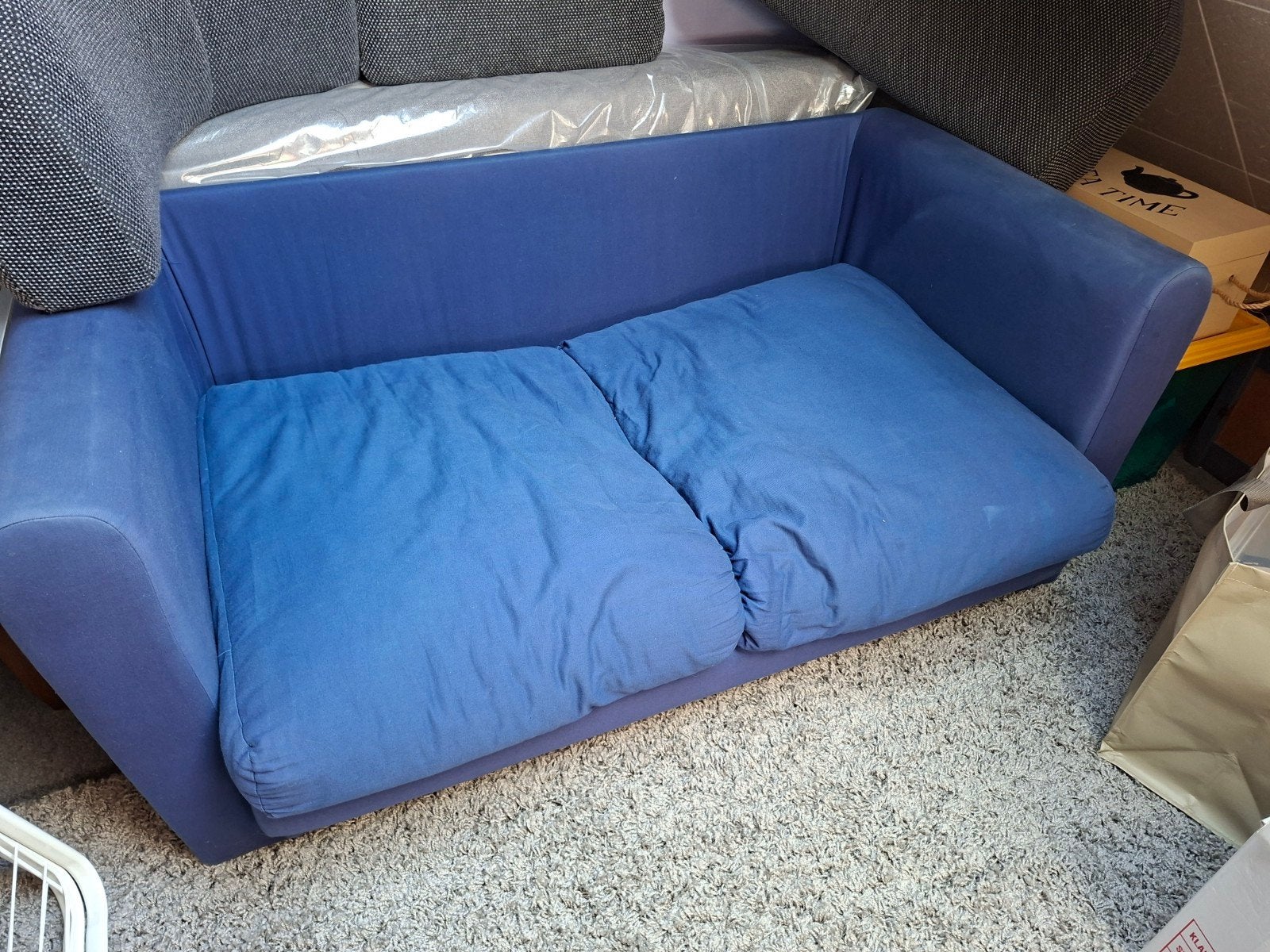 Blauwe slaapbank., Huis en Inrichting, Banken | Bankstellen, Ophalen, Gebruikt, 150 tot 200 cm, Tweepersoons