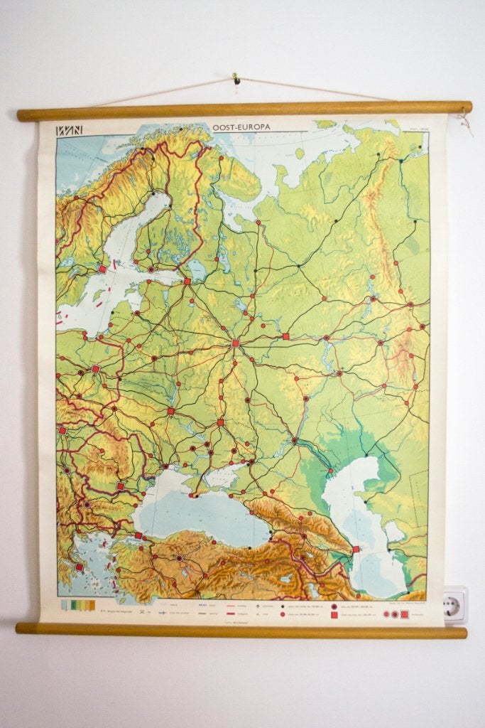 Vintage, retro schoolkaart, schoolplaat, kaart Oost-Europa, Ophalen, Aardrijkskunde