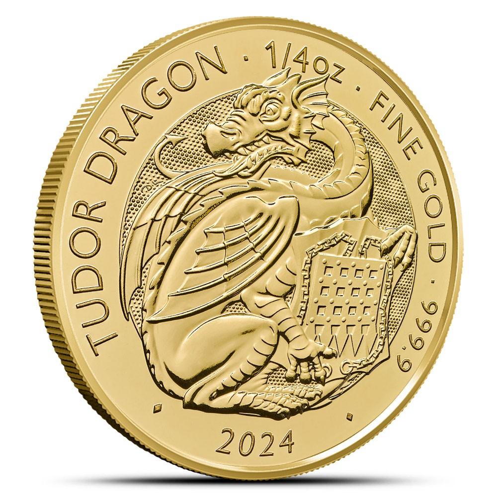 Royal Tudor Beasts 1/4oz Goud .999 Tudor Dragon, Ophalen of Verzenden, Zilver