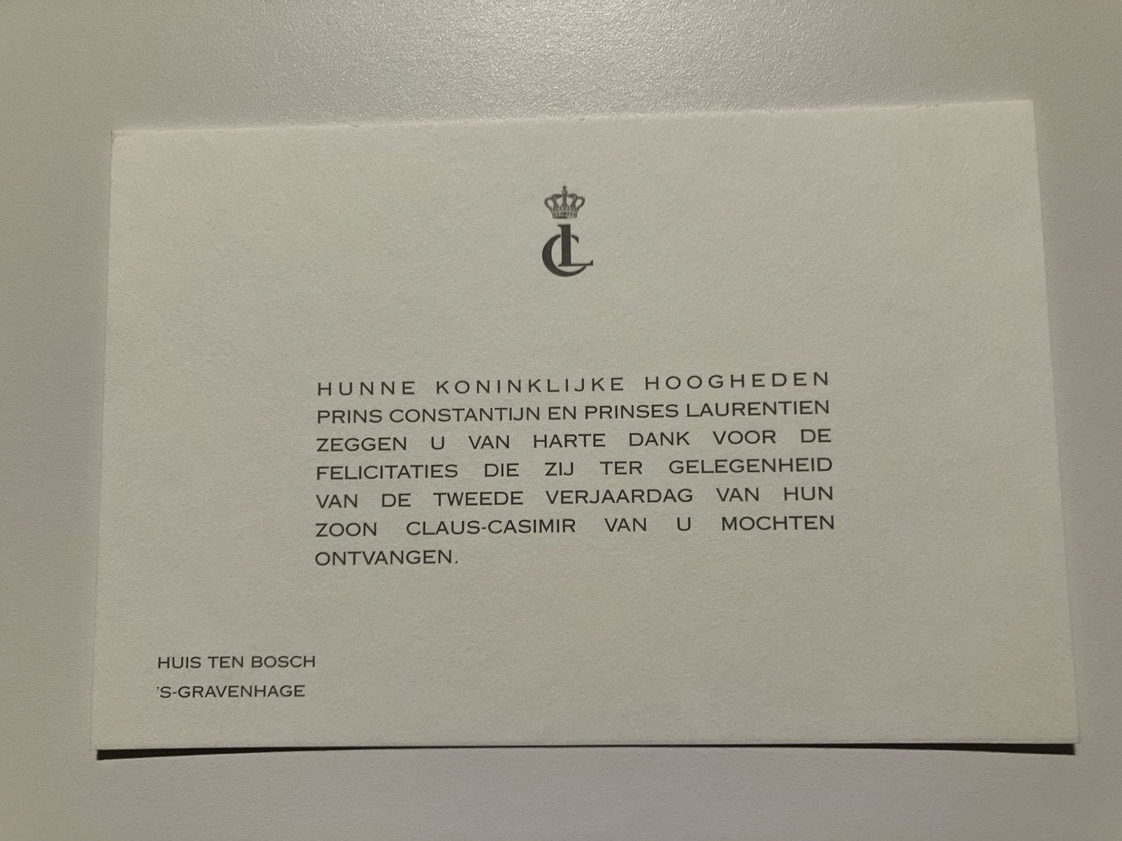 Claus-Casimir 2 jaar , zoon van Prins Constantijn, Verzamelen, Ophalen of Verzenden, Zo goed als nieuw, Kaart, Foto of Prent