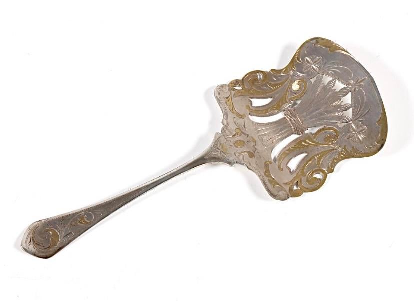 Hollands zilveren aspergeschep in doos, J.M.van Kempen, 1883, Antiek en Kunst, Antiek | Goud en Zilver, Ophalen of Verzenden, Zilver