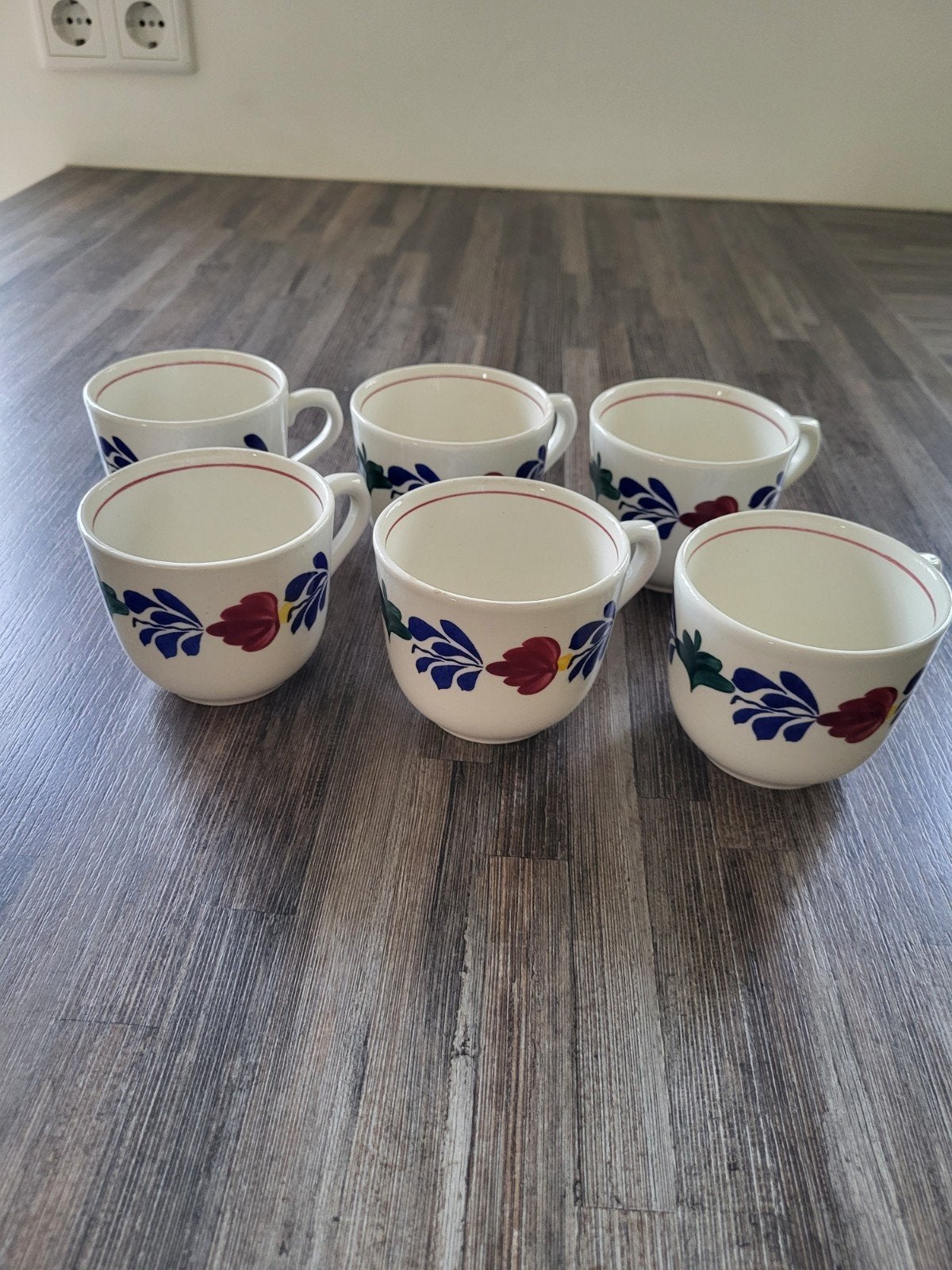 Boerenbont koffie kopjes (6 stuks), Gebruikt, Ophalen of Verzenden, Kop(pen) en/of Schotel(s), Aardewerk