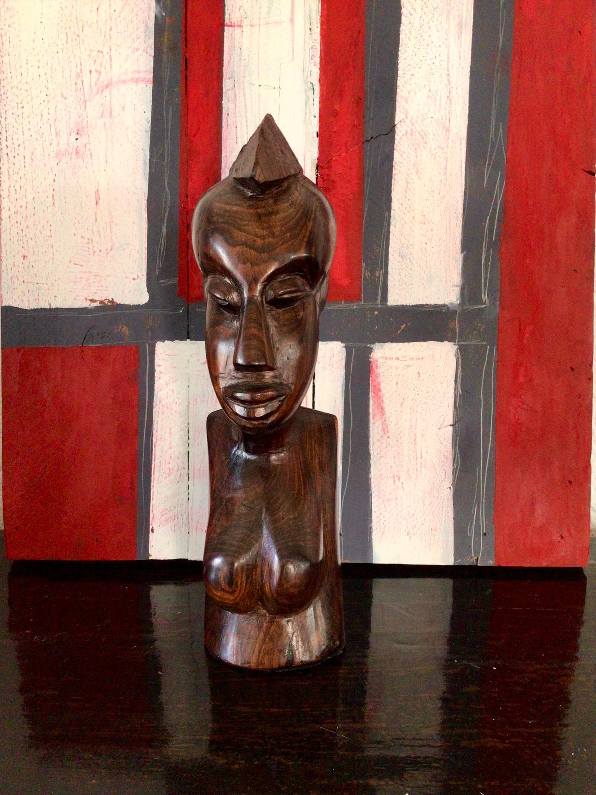 Afrikaans handgesneden sculptuur, Antiek en Kunst, Buste, Ophalen of Verzenden, Hout, Vrouw