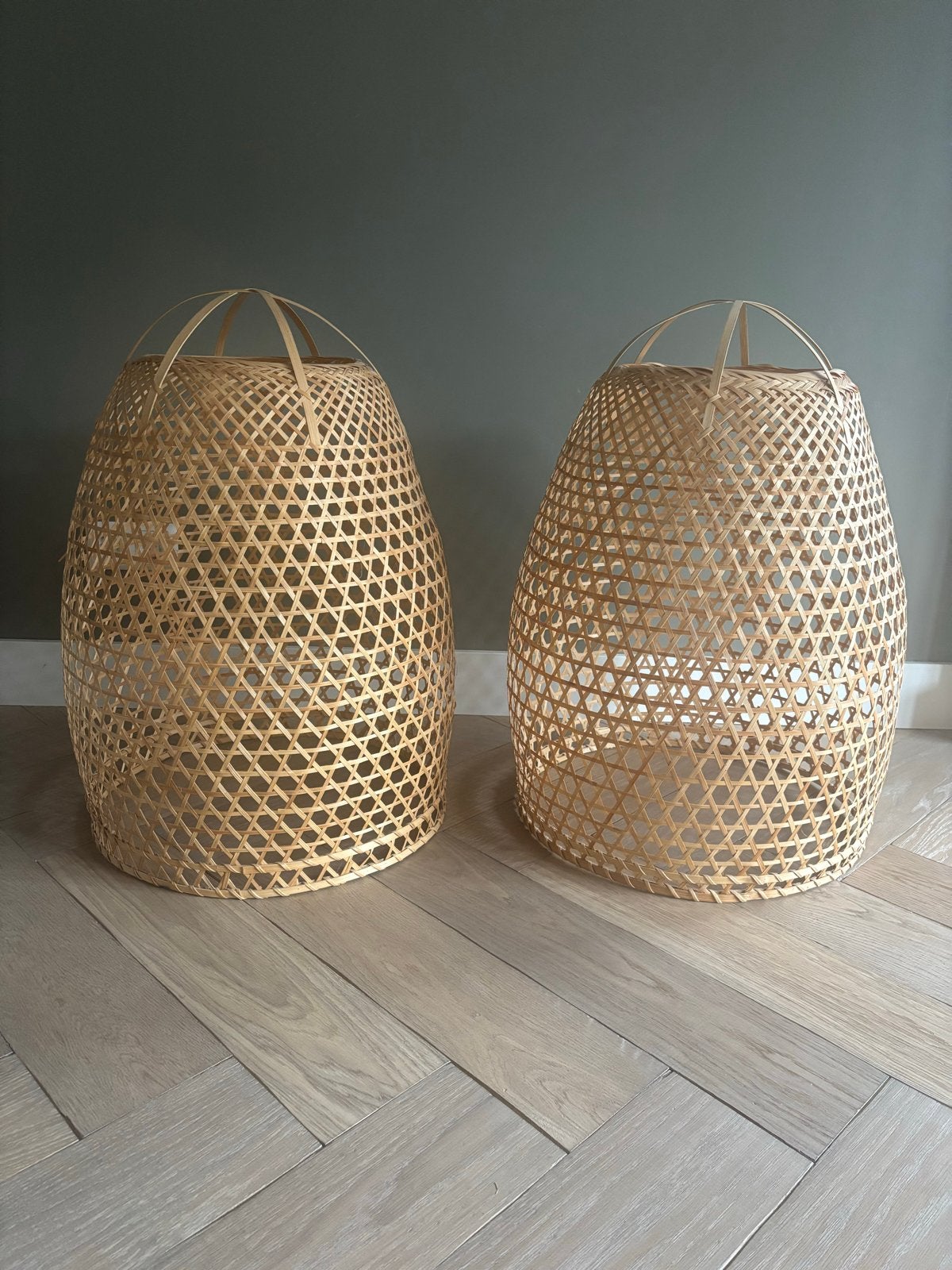 Set van 2 bamboe lampenkappen - natuurlijke uitstraling, Huis en Inrichting, Ophalen, Bohemian, Overige merken, Natuurlijk materiaal
