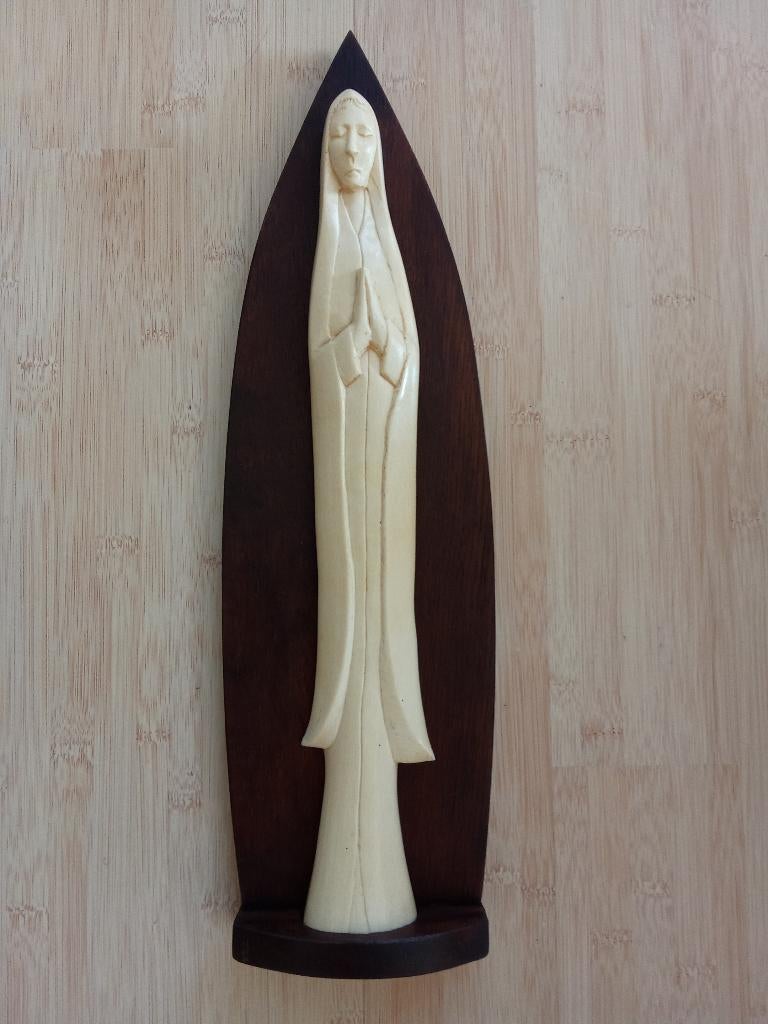 Mariabeeld in been 38cm, Verzamelen, Ophalen of Verzenden, Zo goed als nieuw, Beeld(je), Christendom | Katholiek