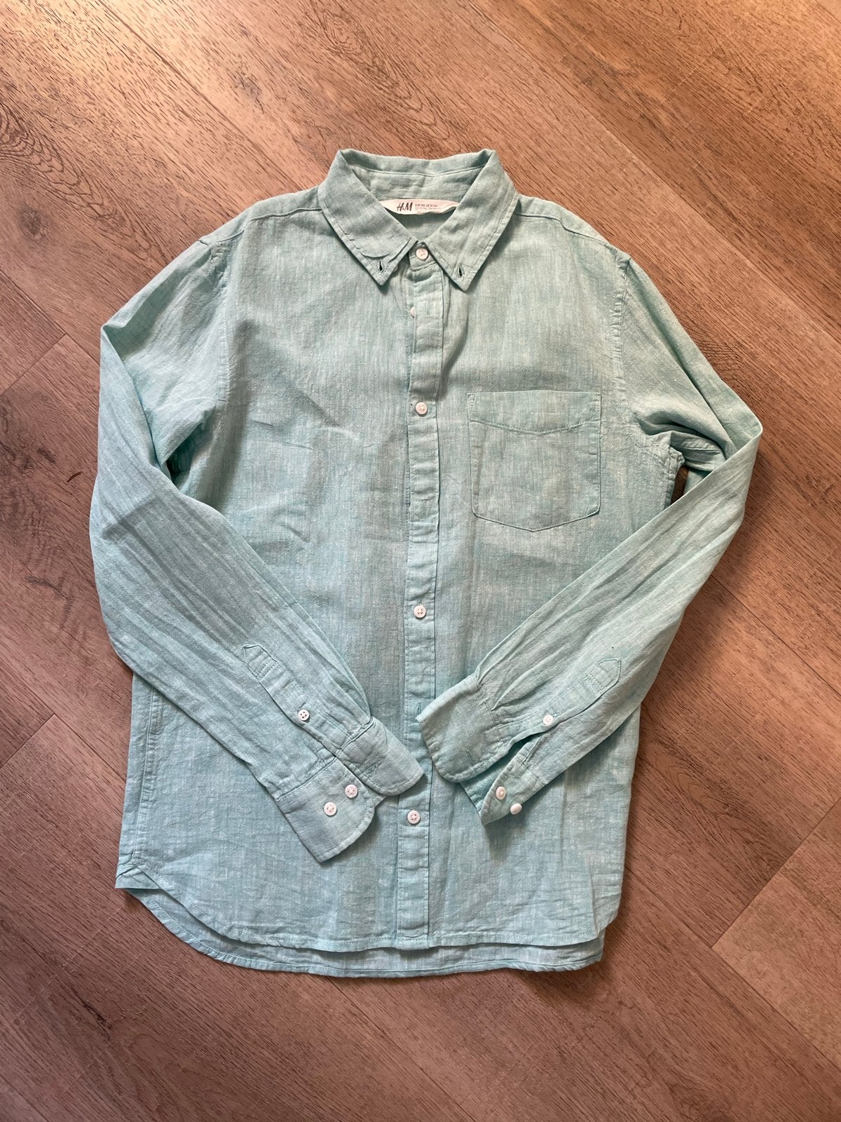 H&M Jongens Overhemd Lichtgroen Maat 158 (12-13 jaar), Ophalen of Verzenden, Gebruikt, Jongen, Overhemd of Blouse