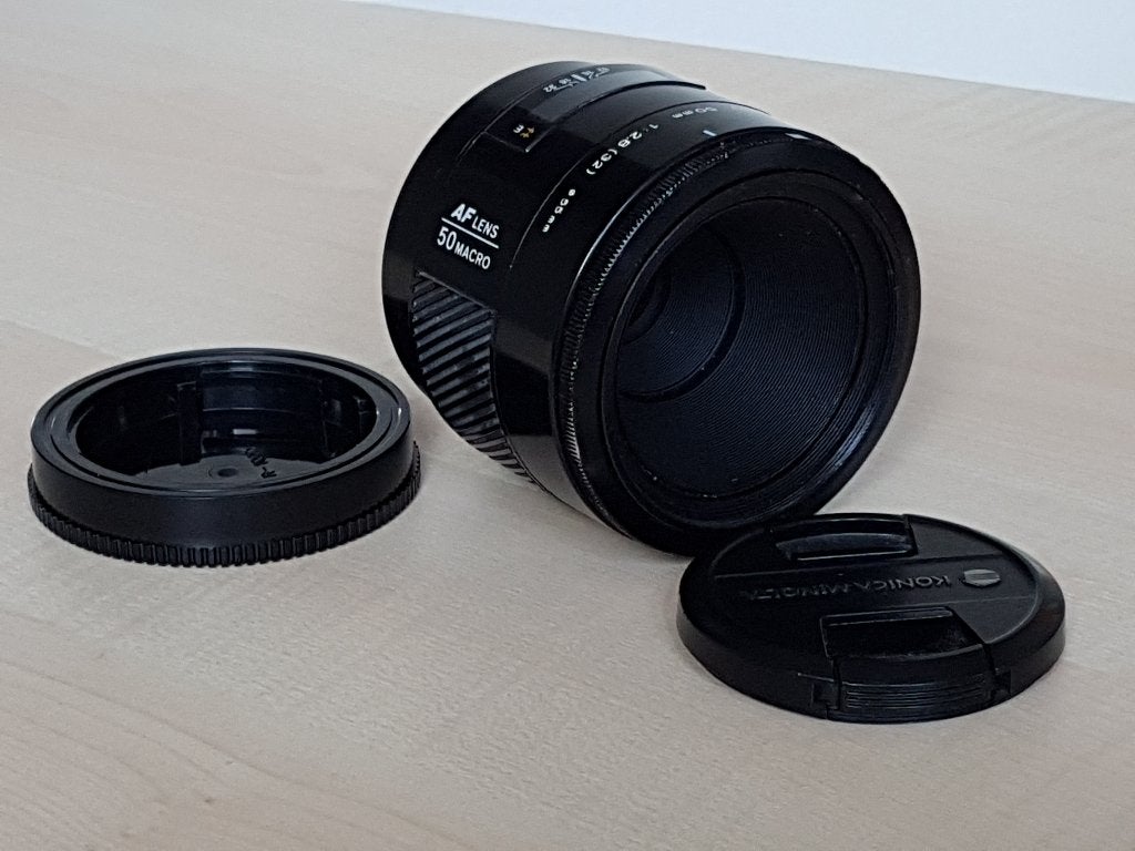 Minolta AF 50mm Macro en andere lenzen, Gebruikt, Ophalen of Verzenden, Autofocus, Macrolens