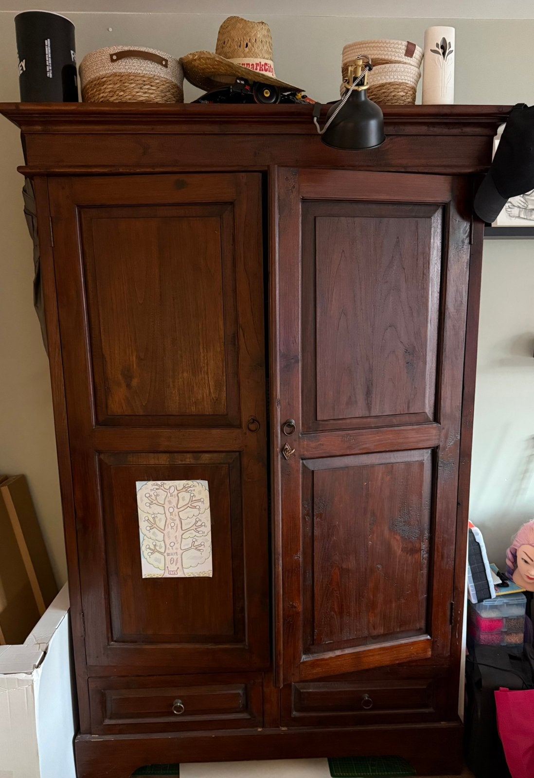 Mooie klassieke houten kamerkast – 2 deuren & 2 lades, Ophalen
