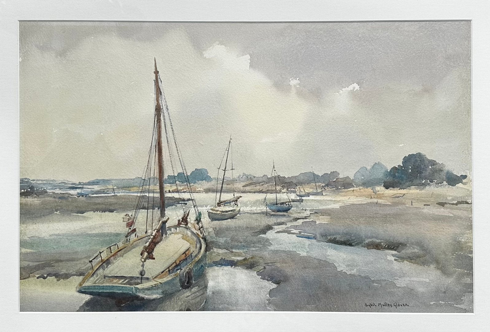 Schilderij Aquarel Engels Schepen kunstenaar S.Mullen Glover, Ophalen, Maritiem / water, Gesigneerd, Klassiek