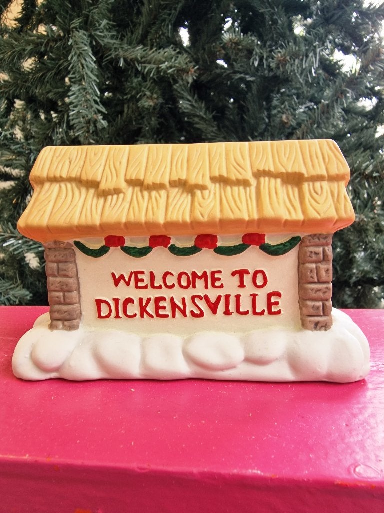Dickensville Welkomstbord Kerstdorp Porselein Vintage, Ophalen of Verzenden