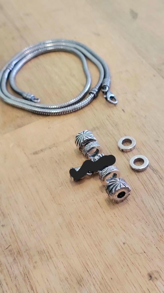 Zilveren Pandora ketting met losse bedels, Verzenden, Zo goed als nieuw, Zilver, Zilver