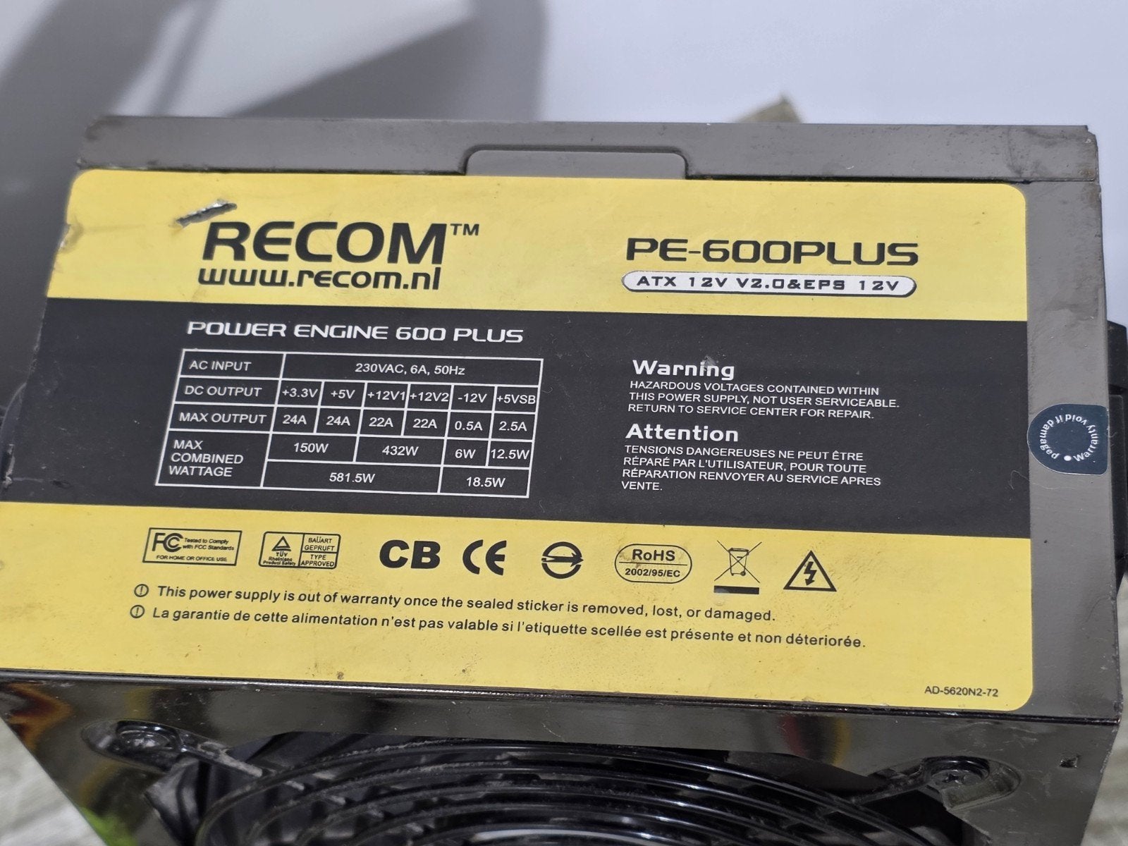 recom 600w max voeding psu power supply pe-600plus, Gebruikt, ., Ophalen of Verzenden, .
