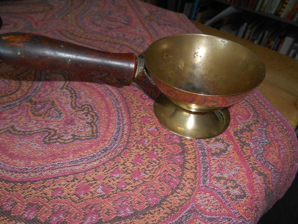 prachtige koperen vintage asbakje houten handvat  jaren 1950, Ophalen of Verzenden, Koper