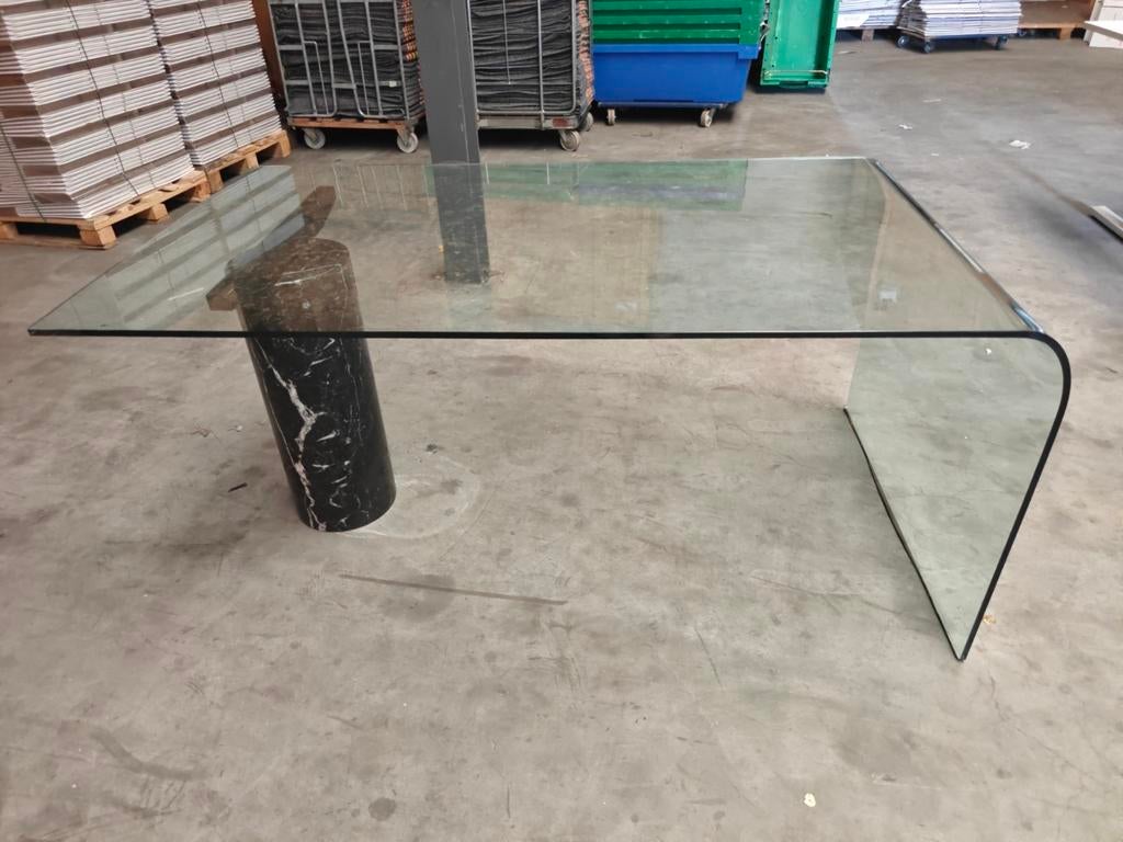 Glazen eettafel + marmeren poot, Huis en Inrichting, Tafels | Salontafels, Ophalen, 50 tot 100 cm, Zo goed als nieuw, Rechthoekig