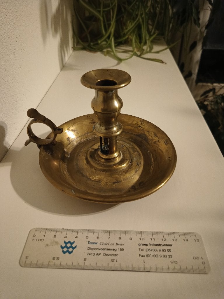 Geelkoperen blaker, kaarsenhouder uit tijd Charles Dickens, Antiek en Kunst, Ophalen of Verzenden, Koper of Brons