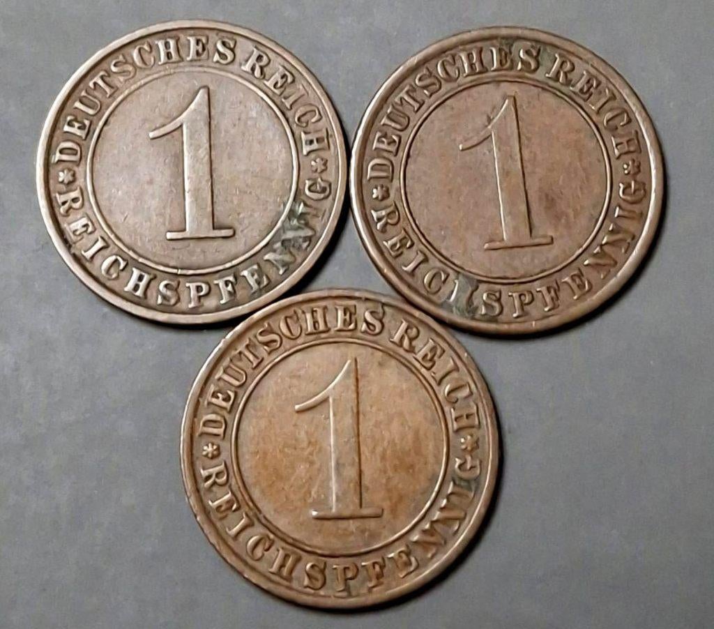 Duitsland Weimar Republiek 3 x 1 Rentenpfennig 1925-1935, Postzegels en Munten, Ophalen of Verzenden, Duitsland, Losse munt