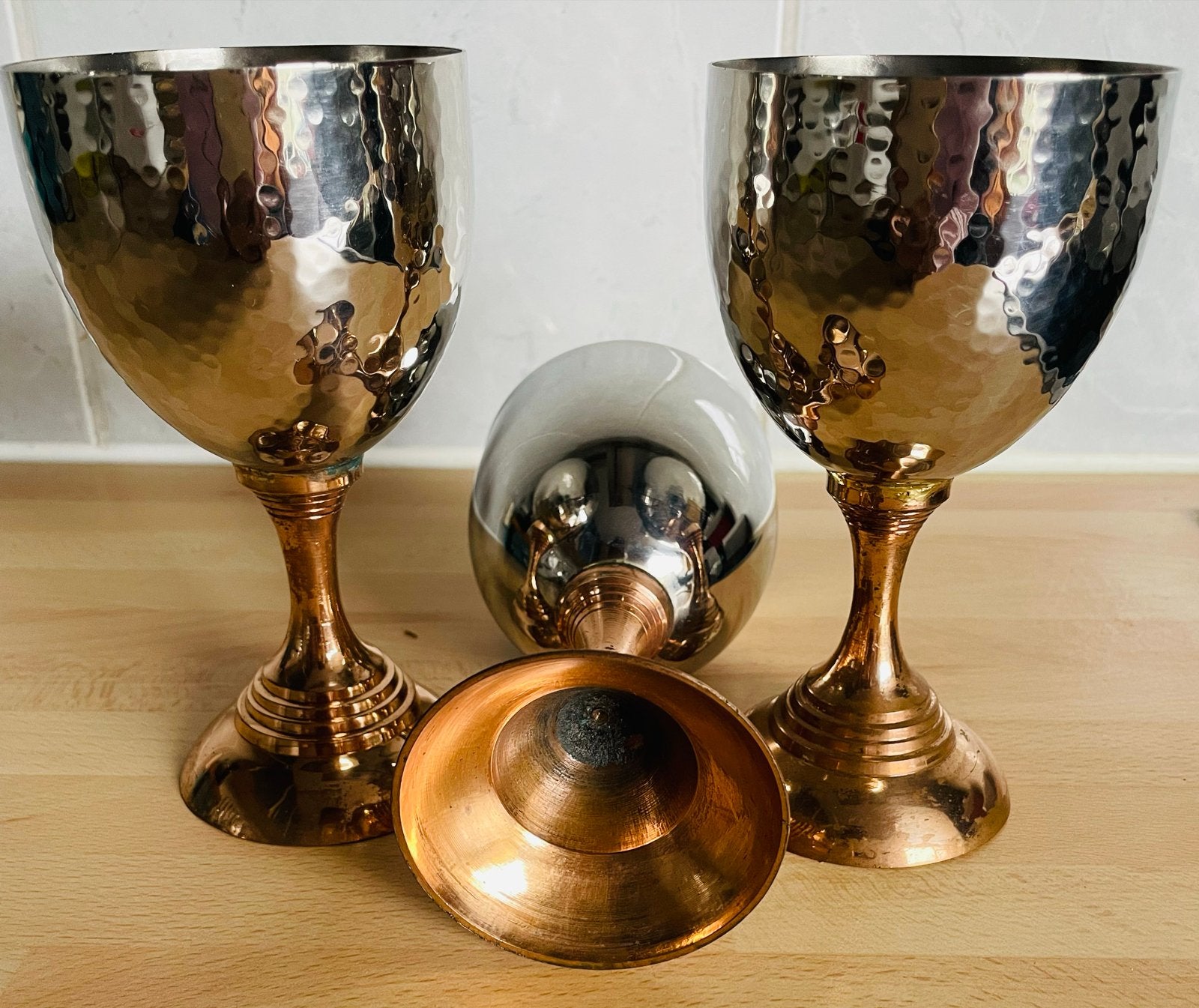 Set van 3 Koperen en Verzilverde Kelken, Ophalen of Verzenden, Koper
