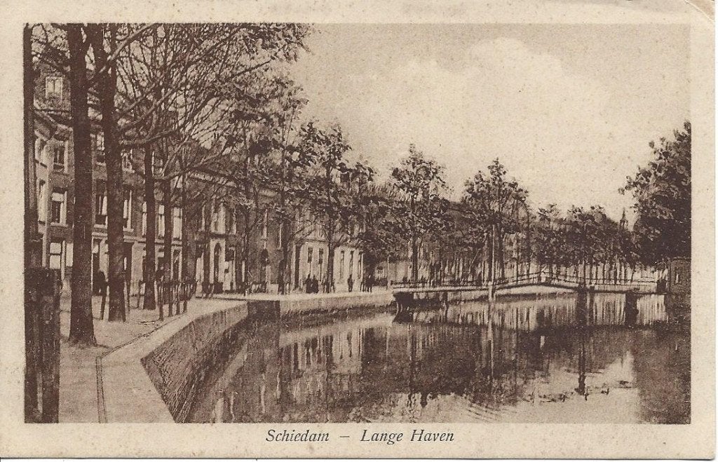 Schiedam (Z.H.) Lange Haven, 1923, Ophalen of Verzenden, 1920 tot 1940, Ongelopen, Zuid-Holland