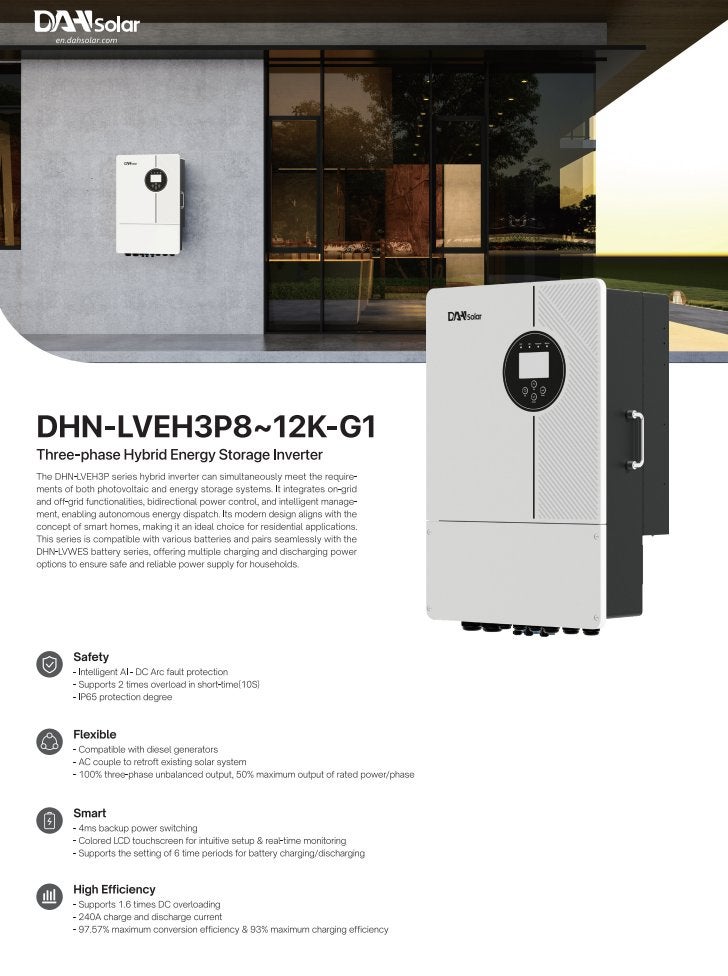 DAH Solar 8 kW Hybride Omvormer 1-fase | 48V